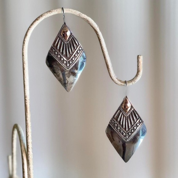 Large Bali Silver Earrings Vintage Balinese Sunburst Tribal Drop Geometric Boho - Picture 1 of 5